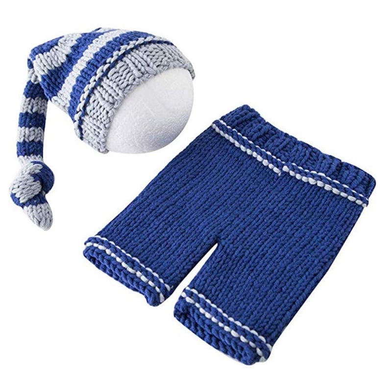 Vedory Newborn Baby Photo Shoot Props Girl Boy Crochet Knit Hat Costume Stripe Hat Pants Overalls Photography Props (Multicolor) - Image 3
